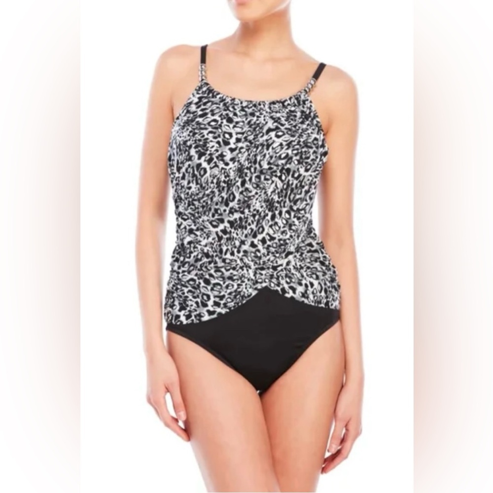 MagicSuit by Miracle Suit Black & White Leopard One- Piece Swimsuit size 12